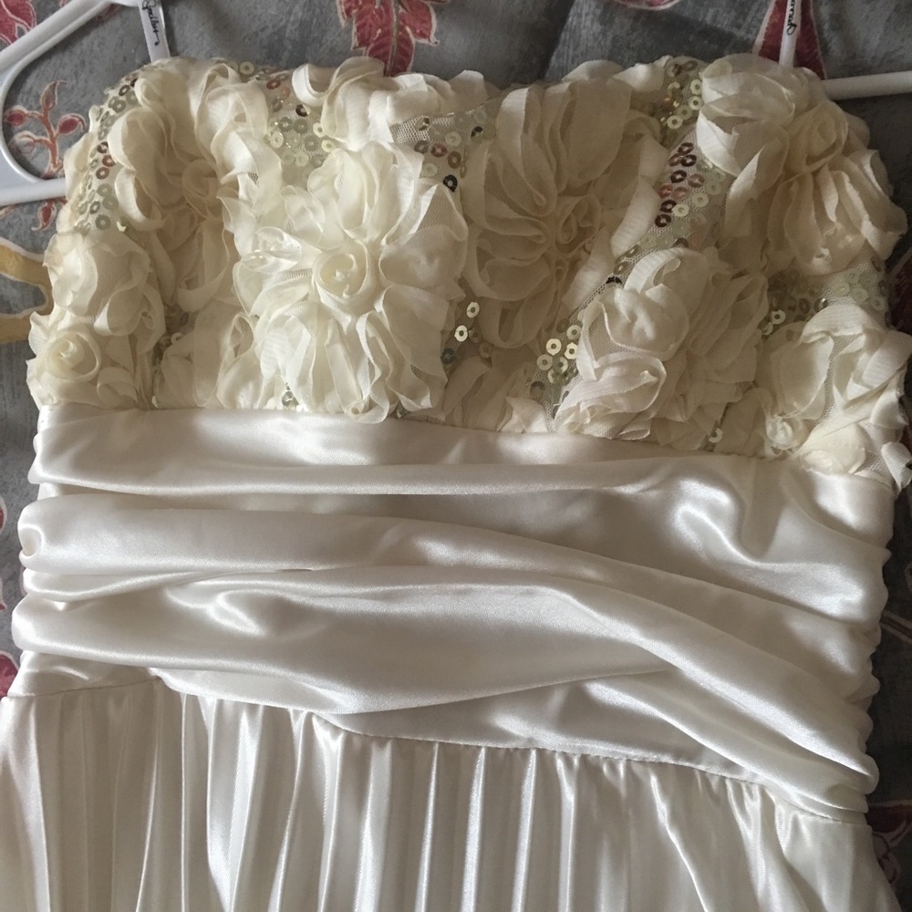 Strapless white satin dress